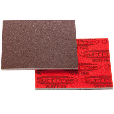 SurfPrep 3"x4" 5mm Red Foam Abrasives Pad, Aluminum Oxide 150 Very Fine, No Hole