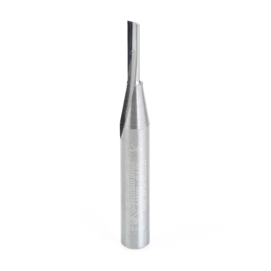 Solid Carbide Single 'O' Flute Plastic Cutting 1/8" Dia x 1/2" x 1/4" Shank Amana Tool 43500