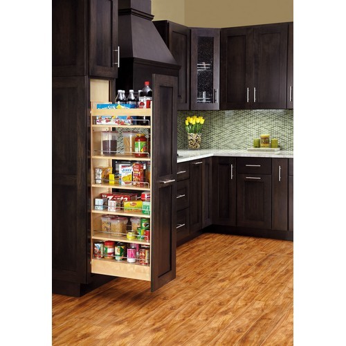 11" Wood Tall Cabinet Pullout Pantry Organizer with Soft-Close 58" Tall Rev-A-Shelf 448-TP58-11-1