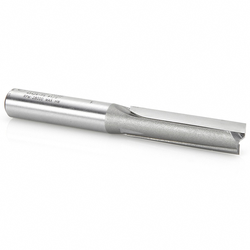Amana Tool 45426-PS, Carbide Tip Production Bit with 3deg. Down-Shear, 2 Flute, 1/2 Shank, D - 1/2, h - 2, d - 1/2, L - 4-1/4
