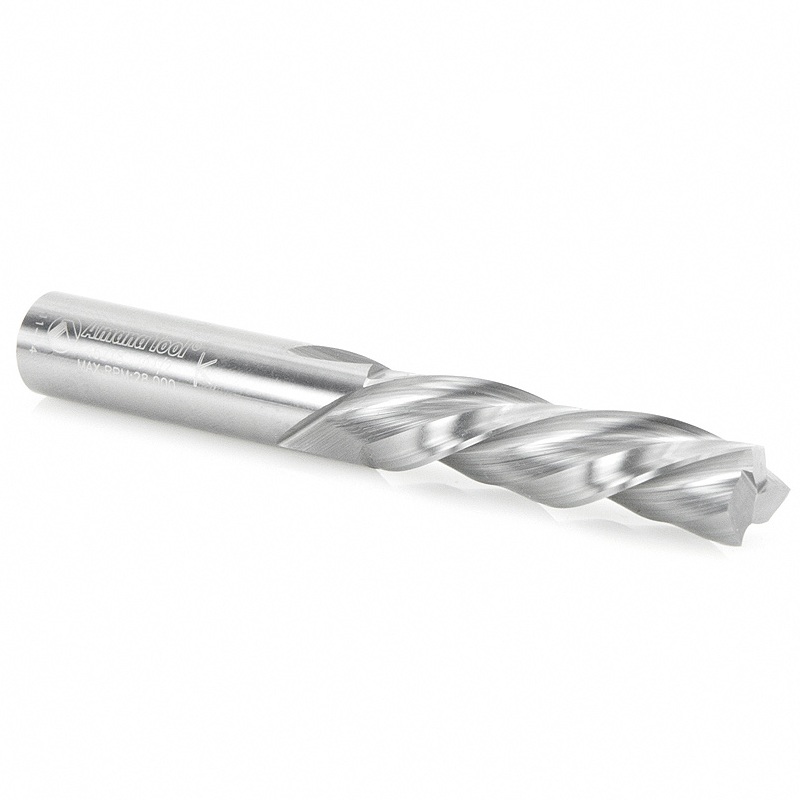 Amana Tool 46218, Spiral Flute Solid Carbide Plunge Bit, Downcut, 3 Flute, 1/2 Shank, D - 1/2, h - 2, d - 1/2, L - 4in