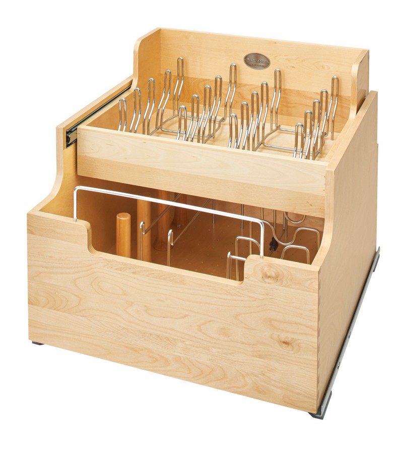 20-1/2" Two-Tier Wood Cookware Organizer Natural Maple Rev-A-Shelf 4CW2-24SC-1