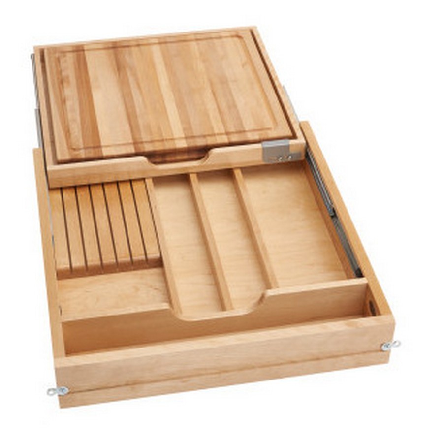 24" Knife and Cutting Board Drawer No Slides Maple Rev-A-Shelf 4KCB-24H-1