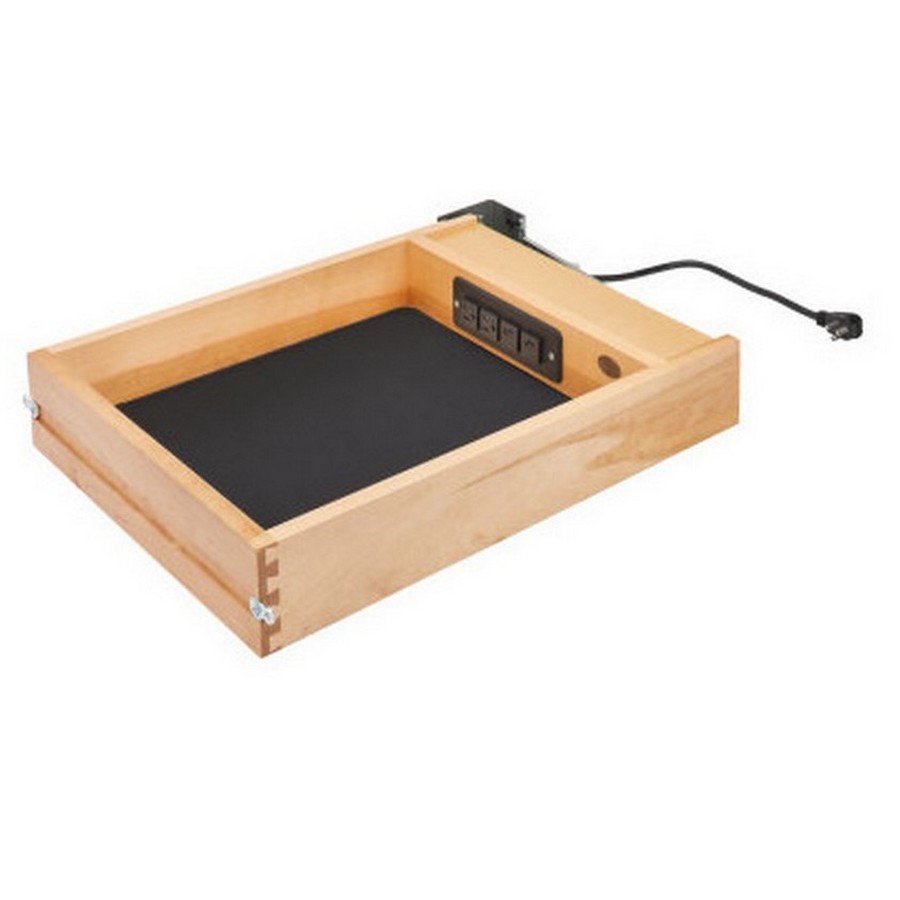 Natural Maple Charging Drawer for Full Access 18" Base w/o Slides Rev-A-Shelf 4WCDB-18FL-1