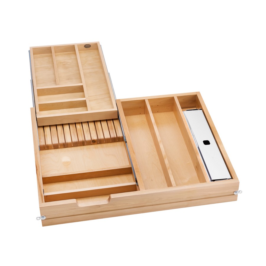 Natural Maple Tiered Combination Drawer w/ BLUMOTION Soft-Close for Full Access 30" Base Rev-A-Shelf 4WTCD-724FLSC-1