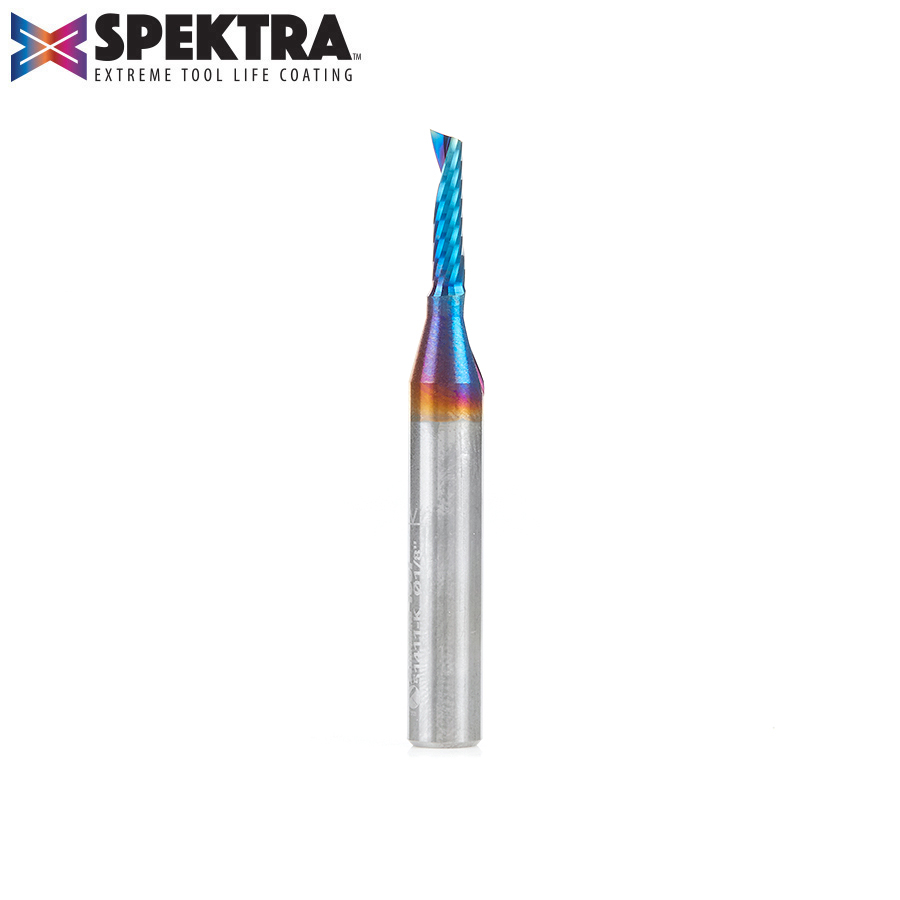 Solid Carbide CNC Spektra Spiral 'O' Flute, Plastic Cutting 1/8 Dia x 1/2 x 1/4 Shank Up-Cut Design Router Bit Amana Tool 51411-K