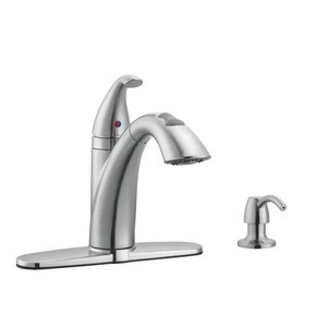 Design House 522847 Bellevue Kitchen Faucet with Soap Dispenser &amp; Pullout Sprayer, Satin Nickel
