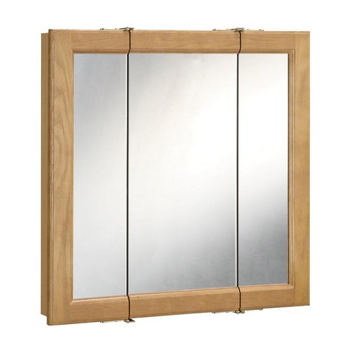 Design House 530584 Richland Nutmeg Oak Tri-View Medicine Cabinet Mirror with 3-Doors, 48 X 48