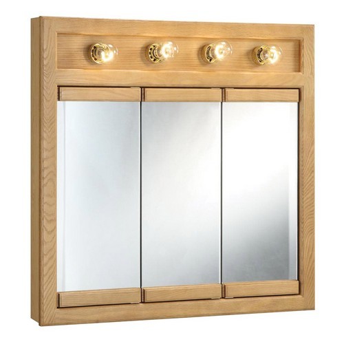 Design House 530600 Richland Nutmeg Oak 4-Light Tri-View Wall Cabinet, 30 X 30