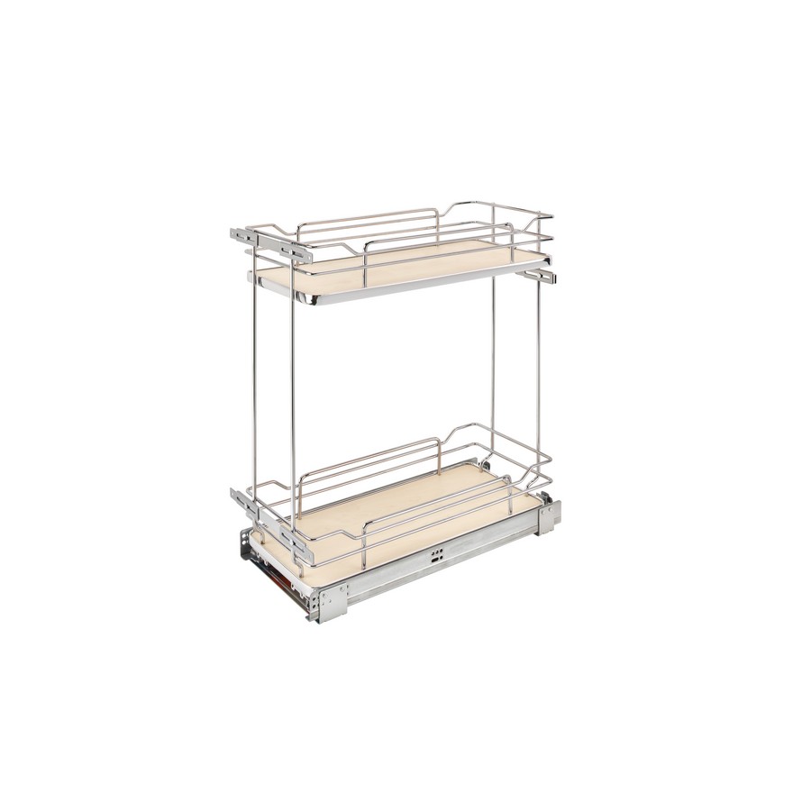 Maple Solid Bottom Chrome Wire Two-Tier Contemporary Base Cabinet Pullout w/BLUMOTION Soft-Close for Full Access 12" Base Rev-A-Shelf 5322-BCSC-9-MP