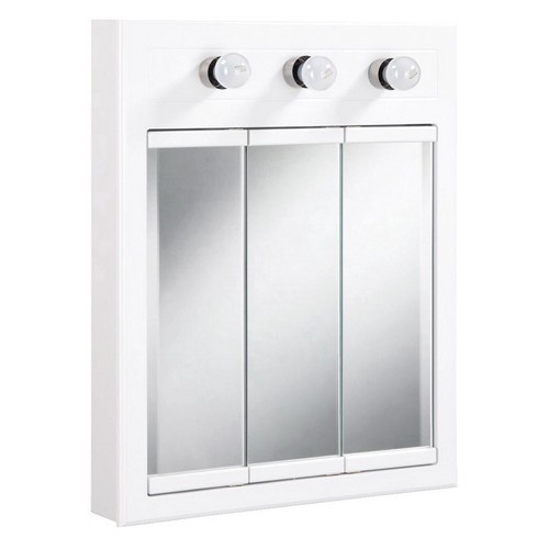 Design House 532374 Concord White Gloss Lighted Medicine Cabinet Mirror with 3-Doors &amp; 2-Shelves, 24 X 5 X 30