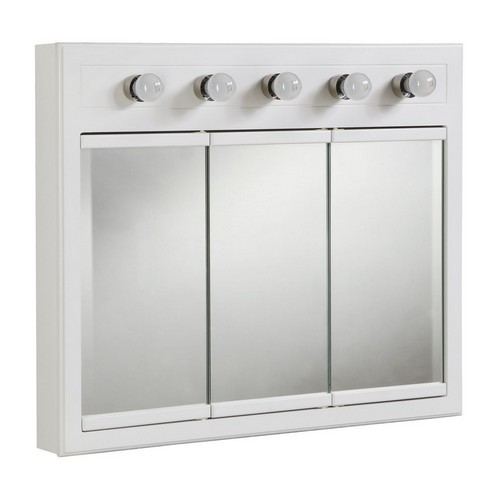 Design House 532390 Concord White Gloss Lighted Medicine Cabinet Mirror with 3-Doors & 2-Shelves, 36 X 5 X 30