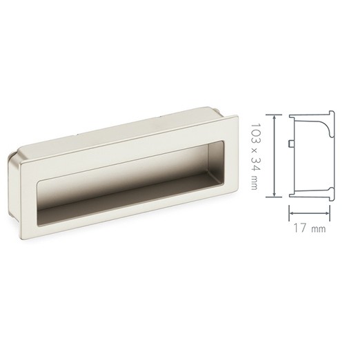Schwinn 53360, Recessed Pull, Rectangular Design, Rounded In All The Right Places. Satin Nickel, Zamak Recessed Pull