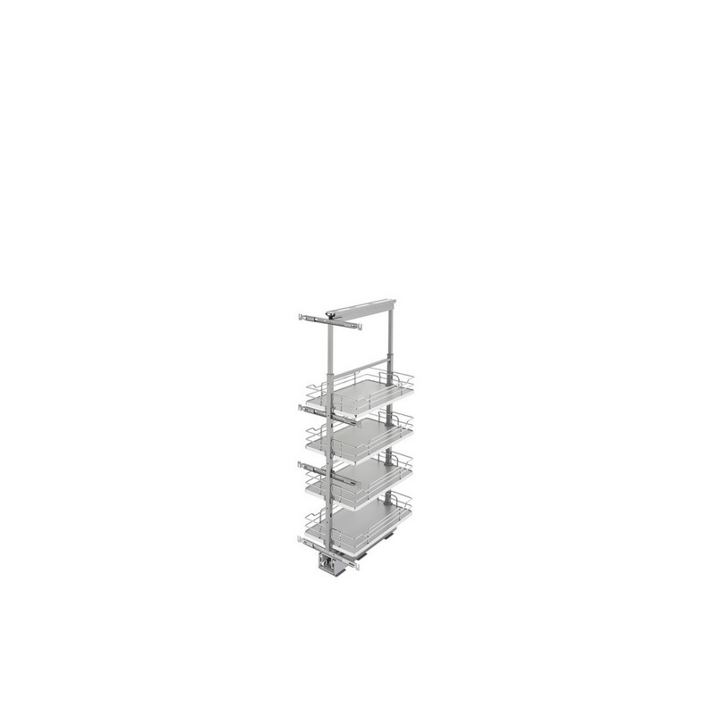 Gray Solid Bottom (4) Shelf Pullout w/ Soft-Close for Full Access 15" Pantry w/Height of 43-13/32" to 50-3/4" Rev-A-Shelf 5343-13-GR