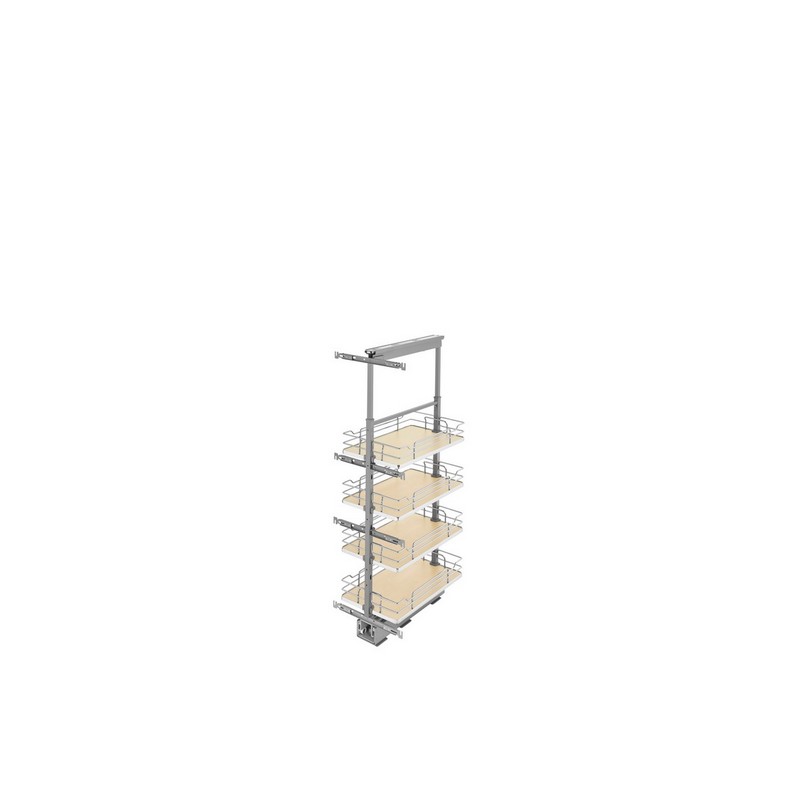 Natural Maple Solid Bottom (4) Shelf Pullout w/ Soft-Close for Full Access 15" Pantry w/Height of 43-13/32" to 50-3/4" Rev-A-Shelf 5343-13-MP