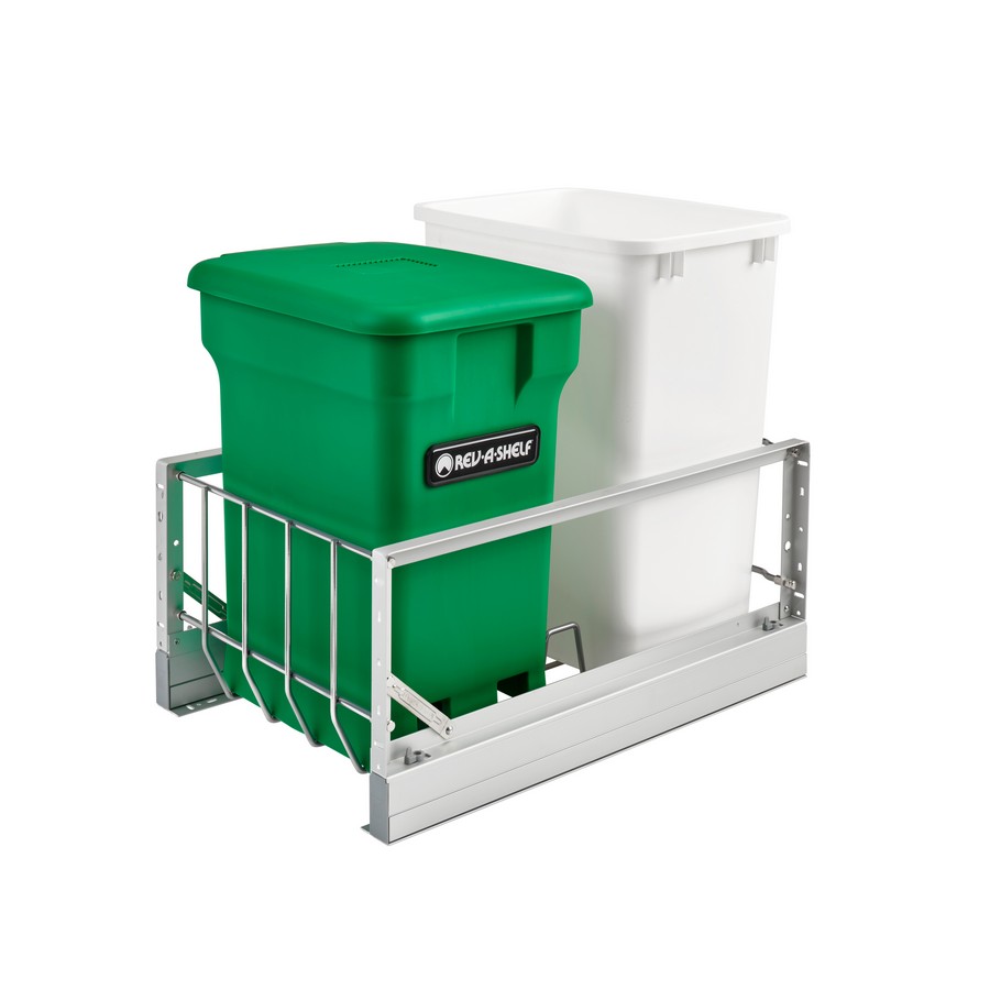 5349 Single 35 Quart Bottom Mount Waste Container and Compost Bin Aluminum Rev-A-Shelf 5349-18CKGR-2