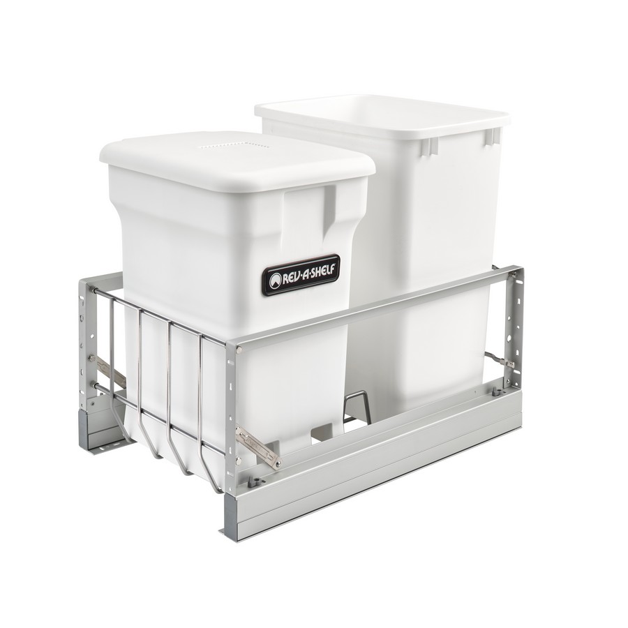 5349 Single 35 Quart Bottom Mount Waste Container and Compost Bin Aluminum Rev-A-Shelf 5349-18CKWH-2