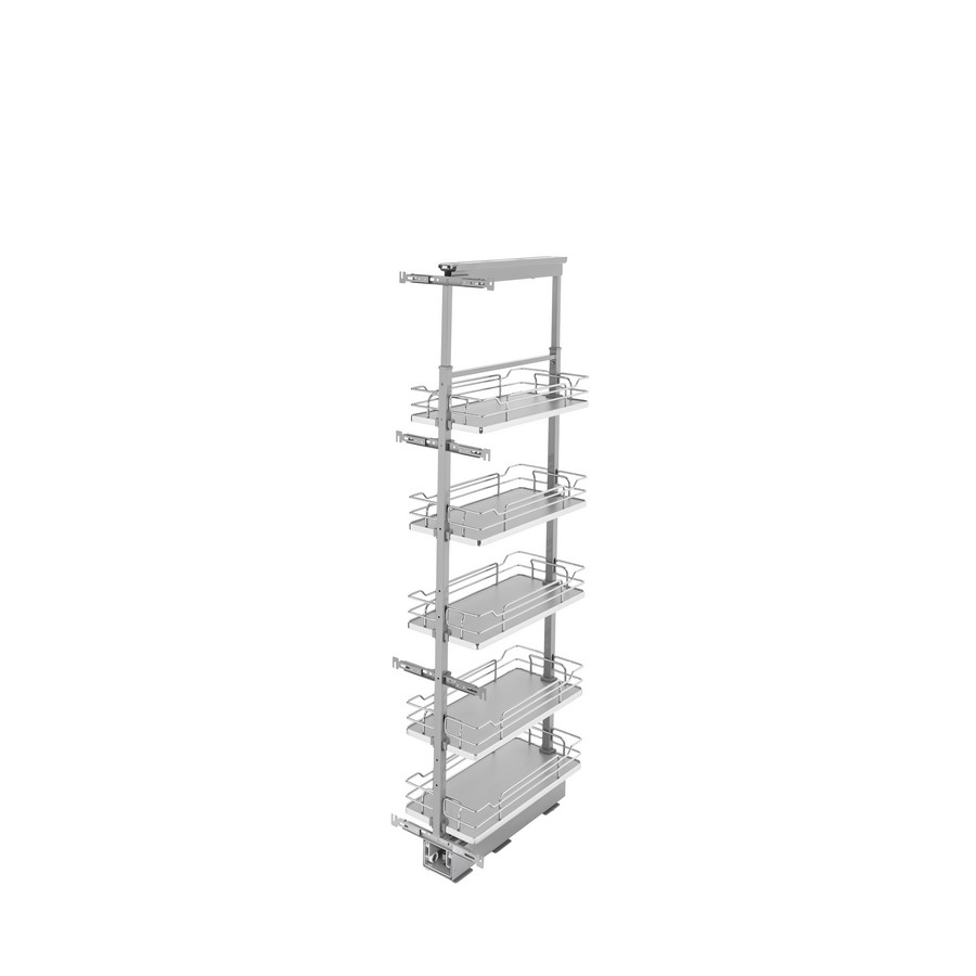 Gray Solid Bottom (5) Shelf Pullout w/ Soft-Close for Full Access 12" Pantry w/Height of 58-1/4" to 65-3/4" Rev-A-Shelf 5358-08-GR