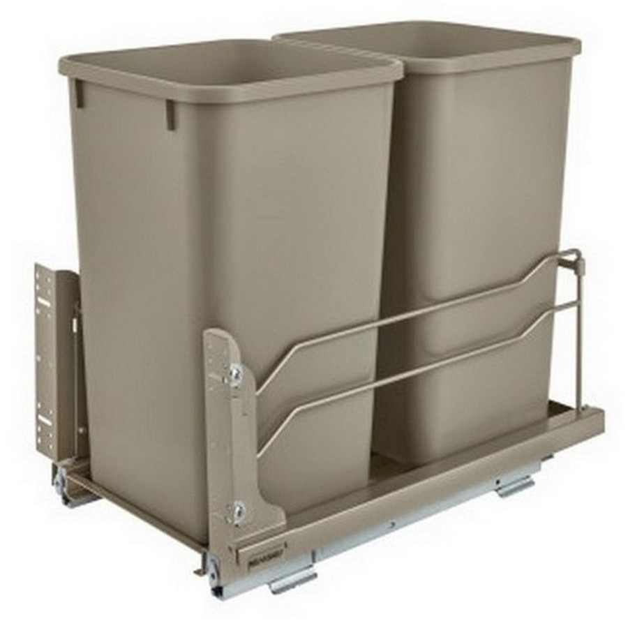 53WC Double 27 Quart Bottom Mount Waste Container Champagne Rev-A-Shelf 53WC-1527SCDM-212