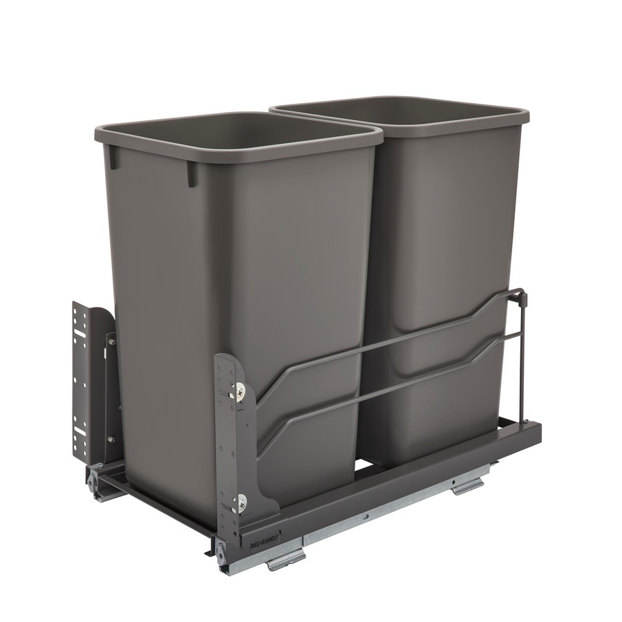 53WC Double 27 Quart Bottom Mount Waste Container Orion Gray Base Rev-A-Shelf 53WC-1527SCDM-213
