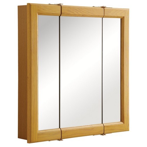 Design House 545277 Claremont Honey Oak Tri-View Medicine Cabinet Mirror with 3-Doors, 24 X 24