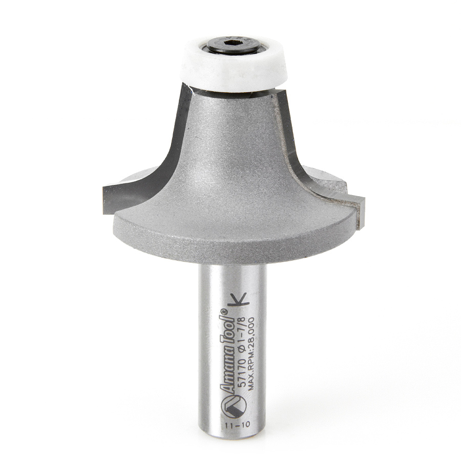Carbide Tipped Round Over Bit with Ultra-Glide Radius Bearing Guide Solid Surface 1/2" Shank Dia. Amana Tool 57170