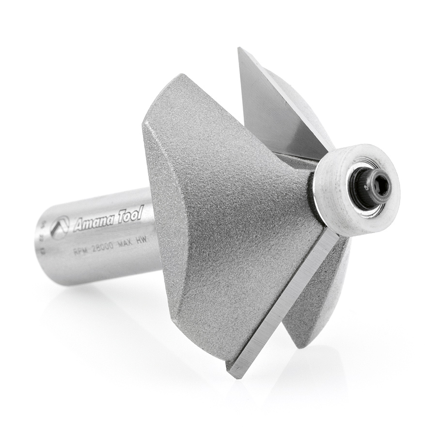 2" Dia. Carbide Tipped Chamfer with Ultra-Glide Ball Bearing Guide Solid Surface Router Bit 1/2" Shank Amana Tool 57220