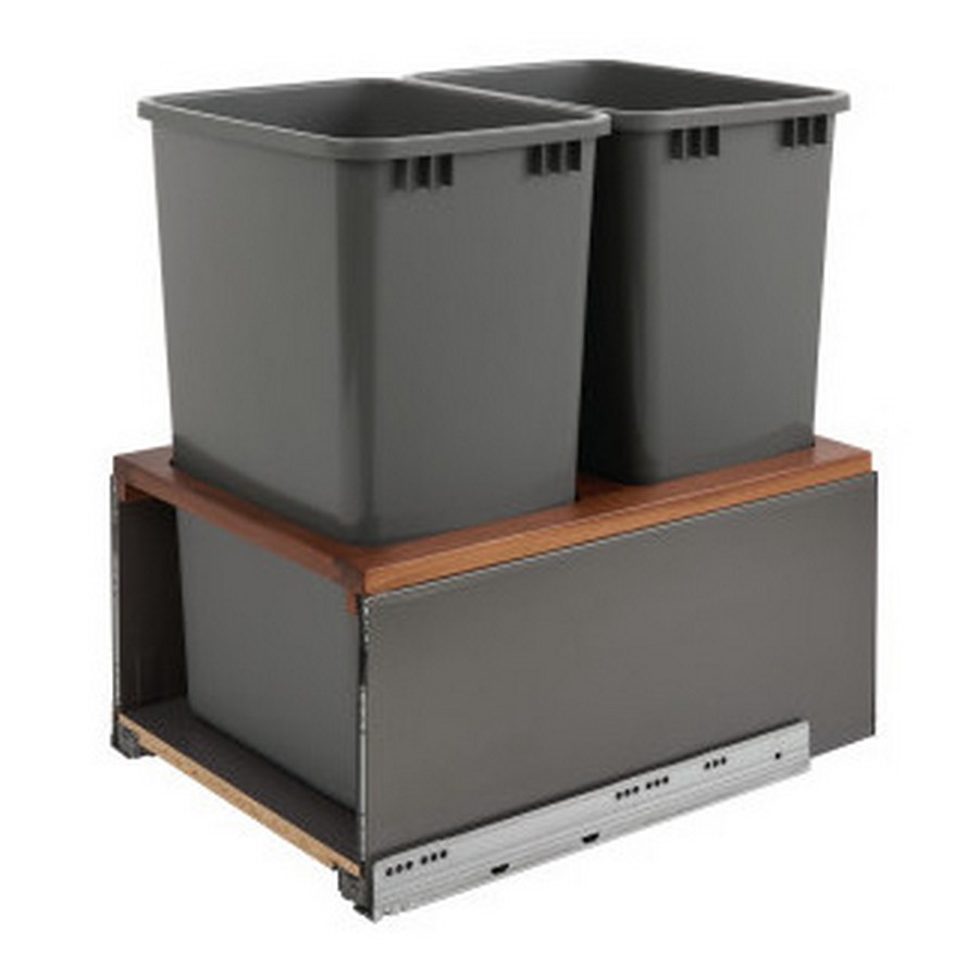 5LB Double 50 Quart LEGRABOX Bottom Mount Waste Container Walnut Rev-A-Shelf 5LB-1850OGWN-213