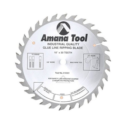 Amana Tool 610301 Carbide Tipped Glue Line Ripping 10 inch dia. x 30T TCG, 22 Deg, 5/8 Bore