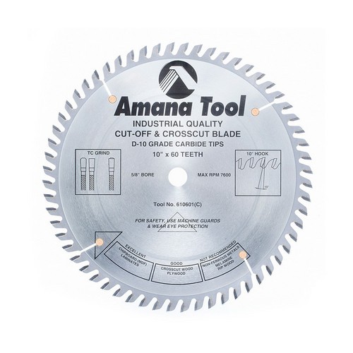 Amana Tool 610601 Carbide Tipped General Purpose 10 Inch dia. x 60T TCG, 10 Deg, 5/8 Bore