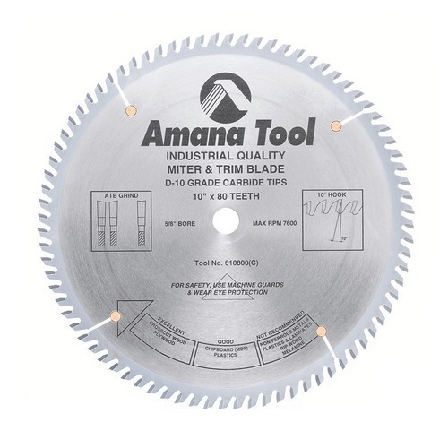 Amana Tool 610800 Carbide Tipped Trim 10 Inch dia. x 80T ATB, 10 Deg, 5/8 Bore