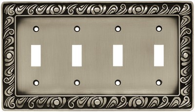 Liberty Hardware 64041, Quad Switch Wall Plate, Brushed Satin Pewter, Paisley