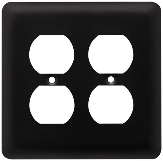 Liberty Hardware 64074, Double Duplex Wall Plate, Flat Black, Stamped Round