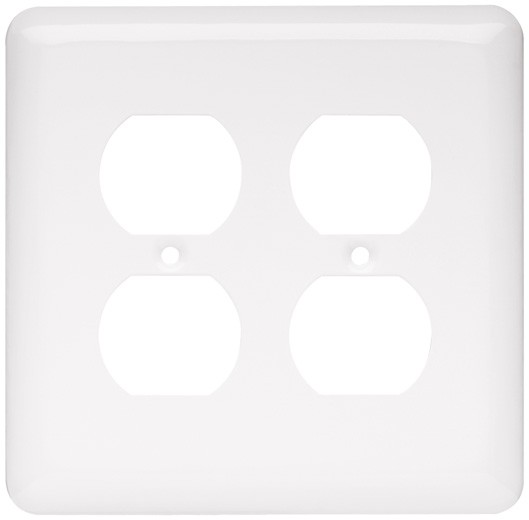 Liberty Hardware 64077, Double Duplex Wall Plate, White, Stamped Round