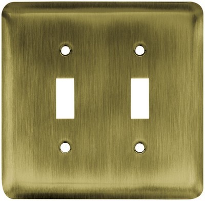 Liberty Hardware 64089, Double Switch Wall Plate, Antique Brass, Stamped Round