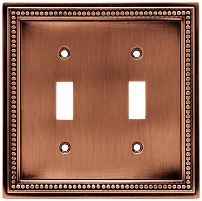 Liberty Hardware 64243, Double Switch Wall Plate, Aged Brushed Copper, Beaded