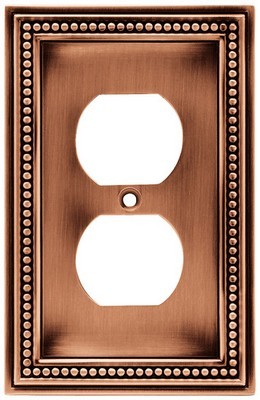 Liberty Hardware 64244, Single Duplex Wall Plate, Aged Brushed Copper, Beaded
