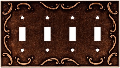 Liberty Hardware 64264, Quad Switch Wall Plate, Sponged Copper, French Lace