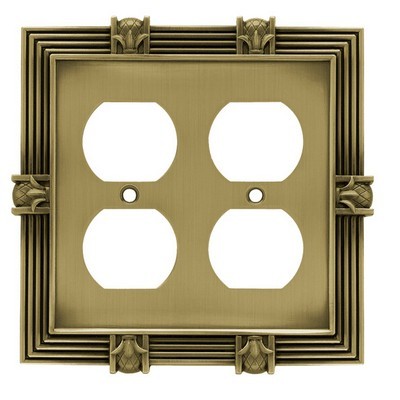 Liberty Hardware 64468, Double Duplex Wall Plate, Tumbled Antique Brass, Pineapple