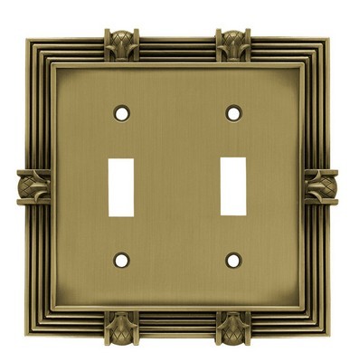 Liberty Hardware 64470, Double Switch Wall Plate, Tumbled Antique Brass, Pineapple