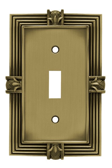 Liberty Hardware 64474, Single Switch Wall Plate, Tumbled Antique Brass, Pineapple