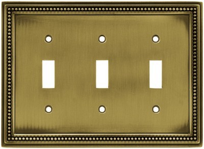 Liberty Hardware 64736, Triple Switch Wall Plate, Tumbled Antique Brass, Beaded