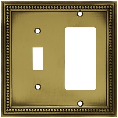 Liberty Hardware 64739, Single Switch/Decorator Wall Plate, Tumbled Antique Brass, Beaded