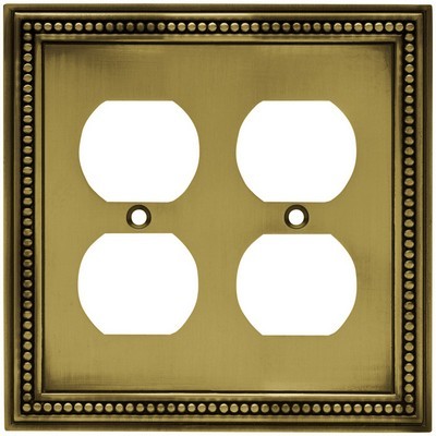 Liberty Hardware 64767, Double Duplex Wall Plate, Tumbled Antique Brass, Beaded
