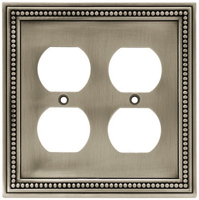 Liberty Hardware 64768, Double Duplex Wall Plate, Brushed Satin Pewter, Beaded