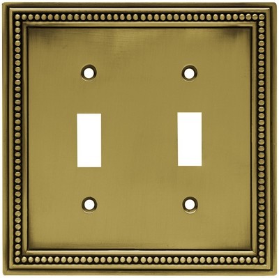 Liberty Hardware 64771, Double Switch Wall Plate, Tumbled Antique Brass, Beaded