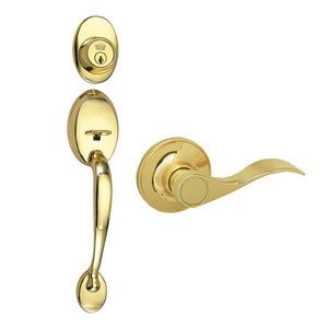 Design House 700559 Coventry 2-Way Latch Entry Door Handle Set with Lever, Handle &amp; Keyway, Adjustable Backset, Polished Brass