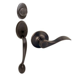 Design House 702035 Coventry 2-Way Latch Entry Handle Set with Lever, Handle &amp; Keyway, Adjustable Backset, Brushed Bronze