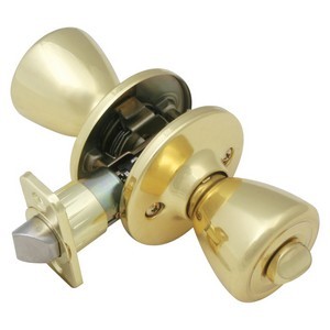 Design House 740597 Tulip 2-Way Latch Privacy Door Knob, Adjustable Backset, Polished Brass