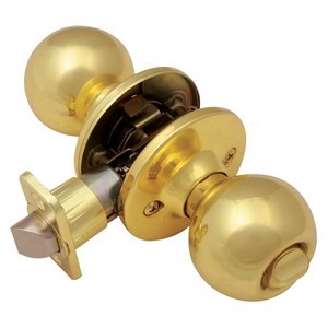 Design House 740803 Ball Universal Latch Privacy Door Knob, Adjustable Backset, Polished Brass